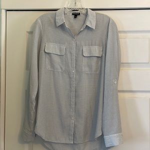 Express, button down dress shirt, tiny blueish gray polka dots, size small